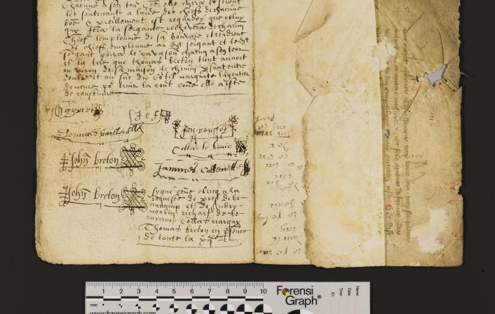 St Peter Port: Greffe, Langlois A.2 Livre de Perchage (1602) for Fief de la Cour (1) back inside