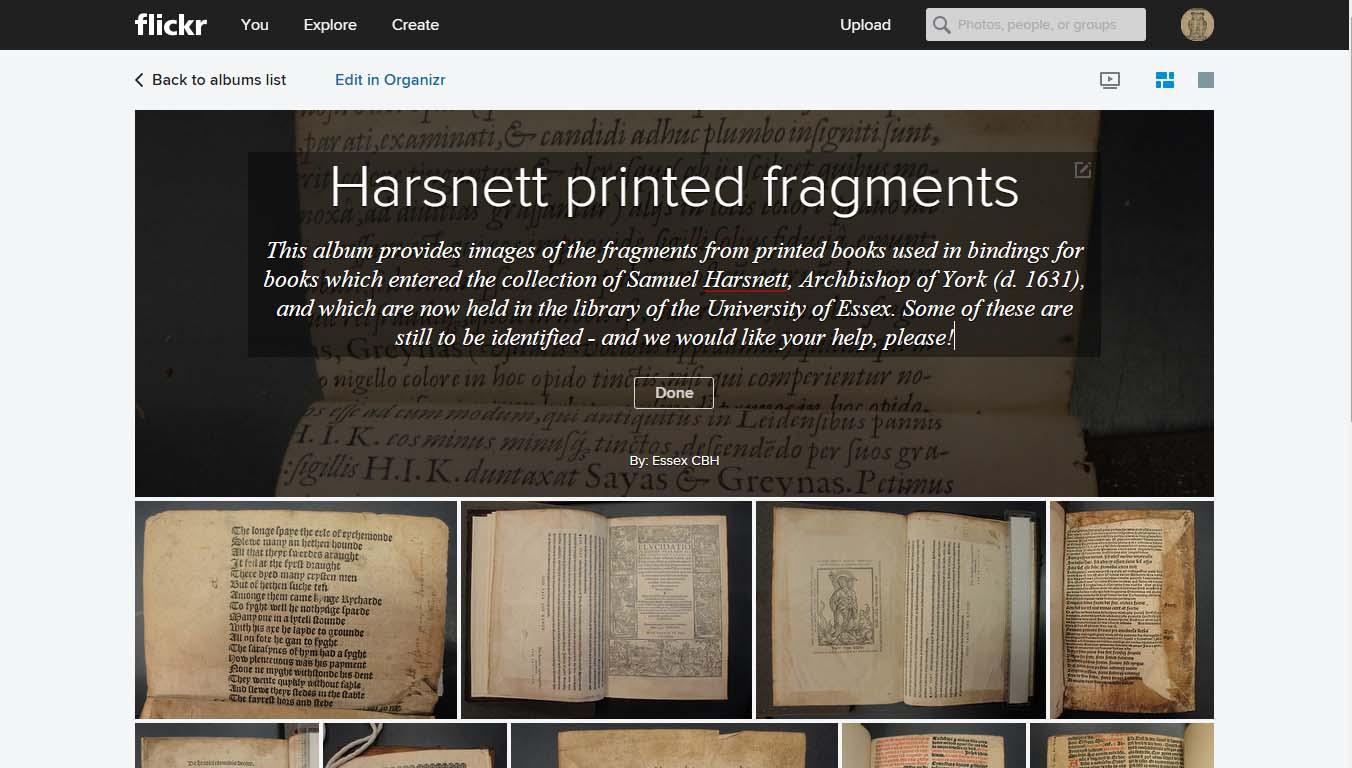 Flickr album of print binding fragments in the Harnsett collection